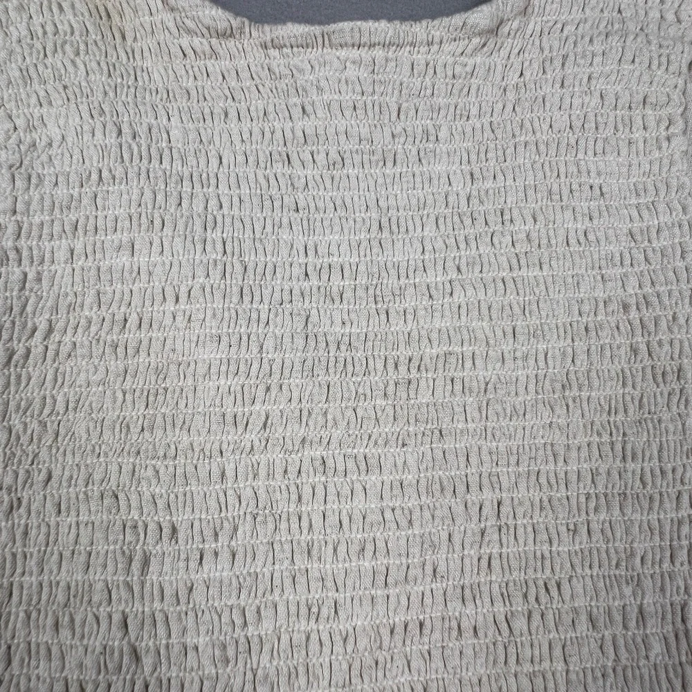 Spektor Jeans Dress Womens Small Oatmeal Linen Blend‎ Smocked Cut-Out Boho Mini